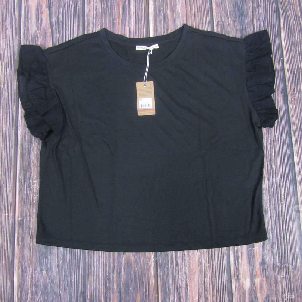 Marine Layer NEW NWT Womens XL Black Carley Flutter Sleeve Top Blouse